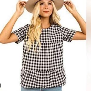 ROOLEE Sadie Gingham Linen blend Top black / white sz XXL